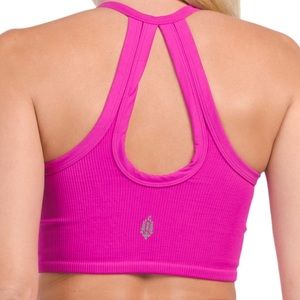 Free People MOVEMENT Free Throw Ribbed Henley Crop Racerback Tank Magenta